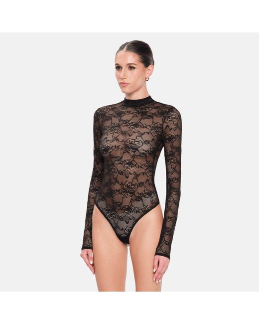 OW Collection Black Lydia Lace Bodysuit