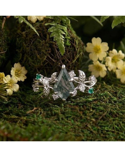 Azura Jewelry New York Blue Secret Garden Moss Agate Emerald Ring Vermeil