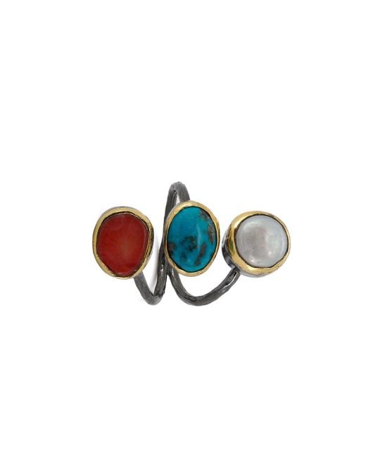 Ebru Jewelry Multicolor Triple Gemstone Sterling Ring