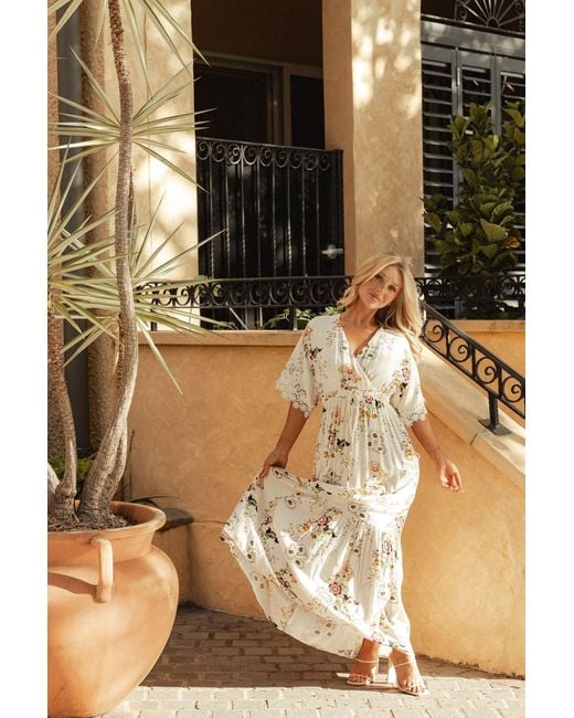 Why Mary Natural Vintage Garden Party Floral Maxi Dress