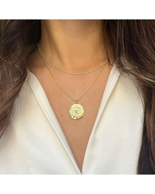 KAMARIA Metallic Evil Eye Opal Medallion Necklace