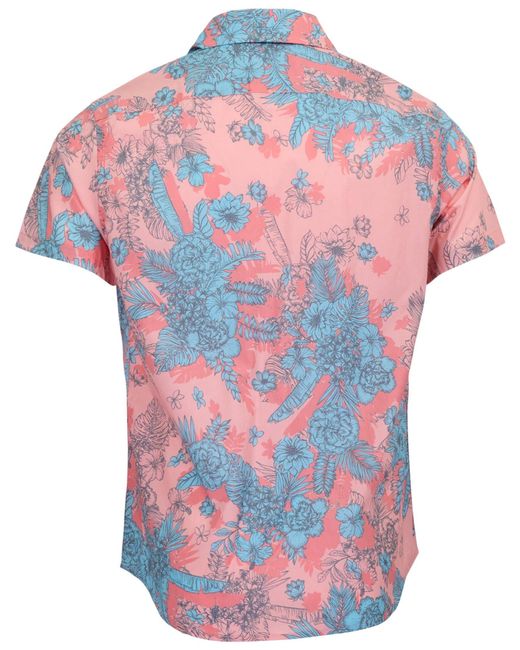 Lords of Harlech Blue Scott Mono Floral Coral Printed Button Up Shirt for men