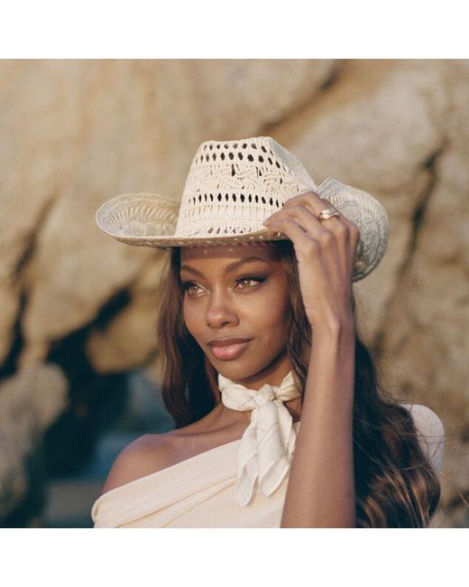 Ivy Ozzie Metallic Neutrals Open Weave Straw Cowboy Hat