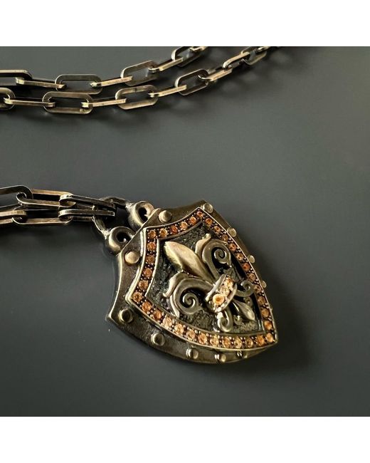 Ebru Jewelry Metallic Fleur De Lis Shield Necklace for men