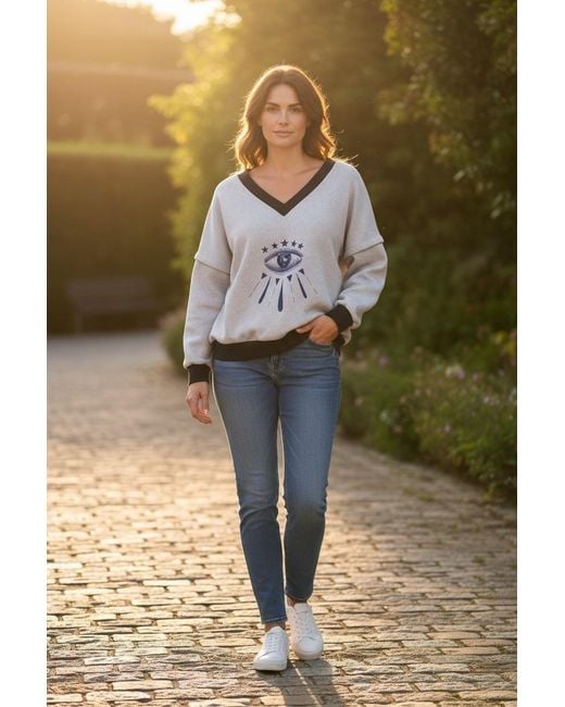 BEIRA Gray Victoria V-Neck Sweatshirt – Starry Eye