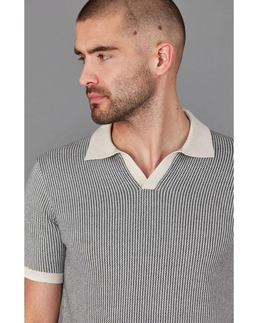 Paul James Knitwear Gray Mens Lightweight Cotton Gallo Fishermans Buttonless Polo Shirt for men