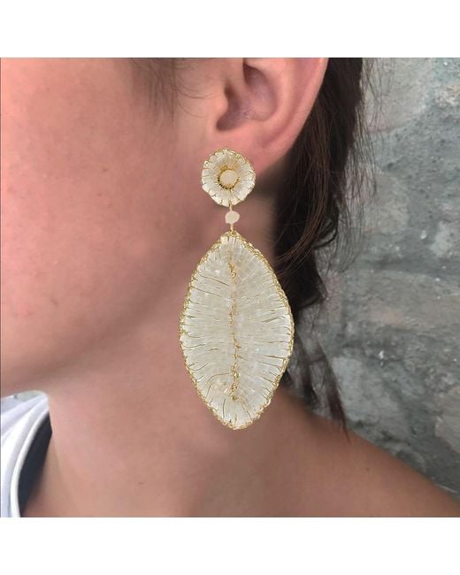 Lavish by Tricia Milaneze Metallic White Hand Made Crochet Leaf Earrings