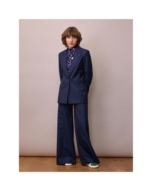 Amanda Thompson Couture Blue Toni Suit Jacket & Pinstripe Italian Wool