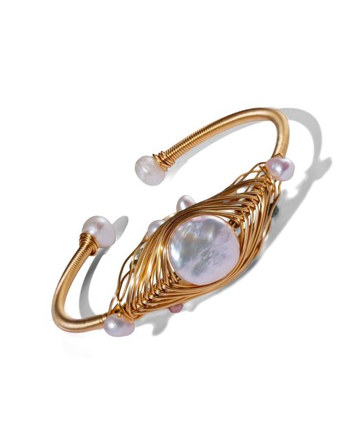 Ebru Jewelry Metallic Cleopatra's Eye Baroque Pearl Cuff Bracelet