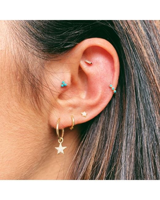 Zohreh Metallic Celestial Diamond Star Hoop Earrings 9K