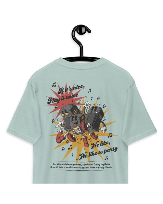 Anchor and Crew Blue Ice If It's Nice Play It Twice Disco! Cotton Embroidered Oversized T-Shirt for men