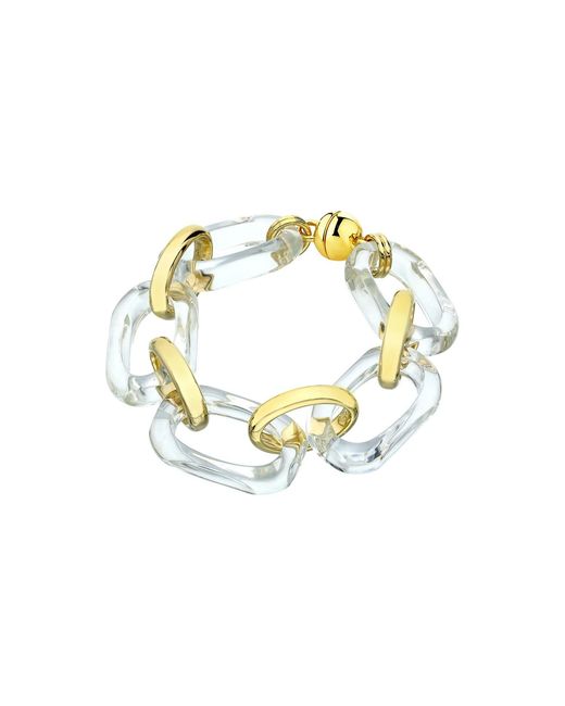 Gold & Honey Metallic Clear And Rectangle Link Lucite Bracelet