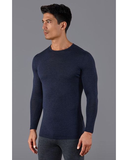 Paul James Knitwear Blue Midweight Merino Activewear Base Layer Zeus Top