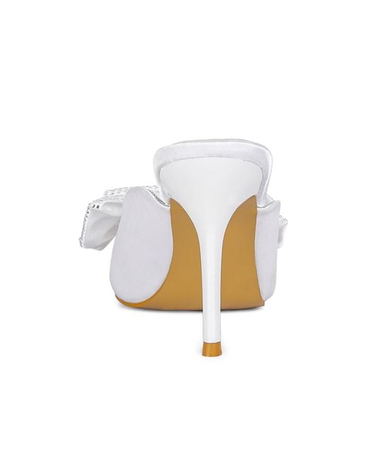 Rag & Co White Elisda Embellished Bow High Heel Mules