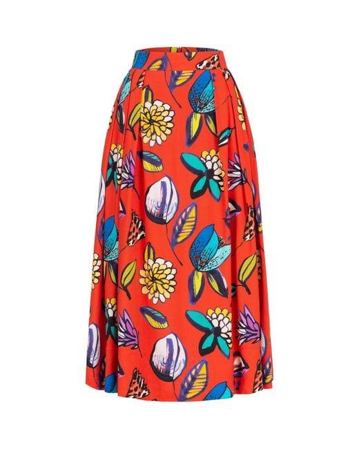 Marianna Déri Red Midi Skirt With Flower Print