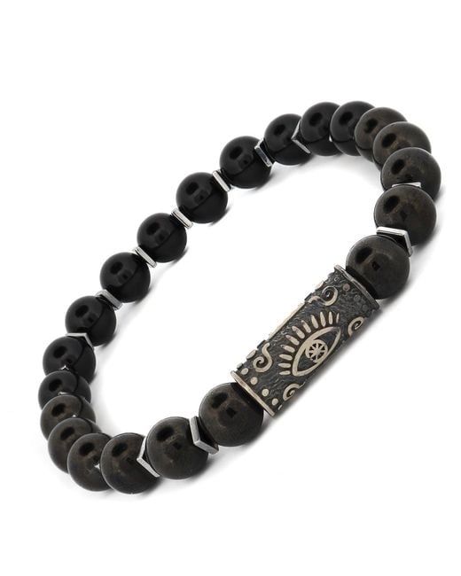 Ebru Jewelry Black Onyx Stone & Sterling Unique Evil Eye Symbol Beaded Bracelet for men