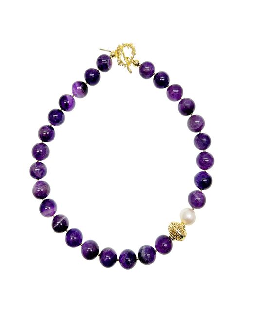 Farra Blue nugget Amethyst With Baroque Pearls Necklace