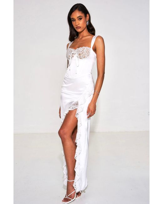 Miss Circle New York White Freddie Lace Satin Maxi Corset Dress