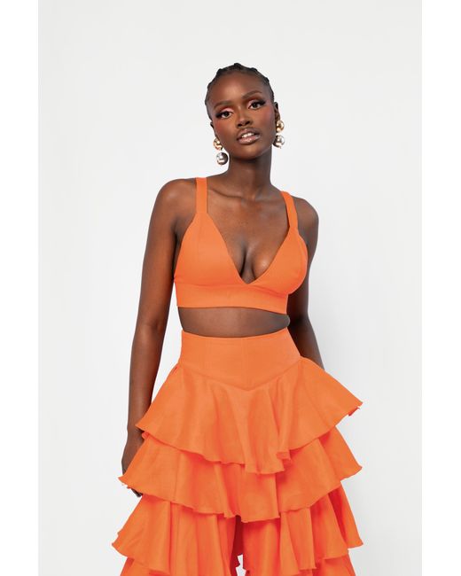 Ofuure Orange Linen Azure Bra Top