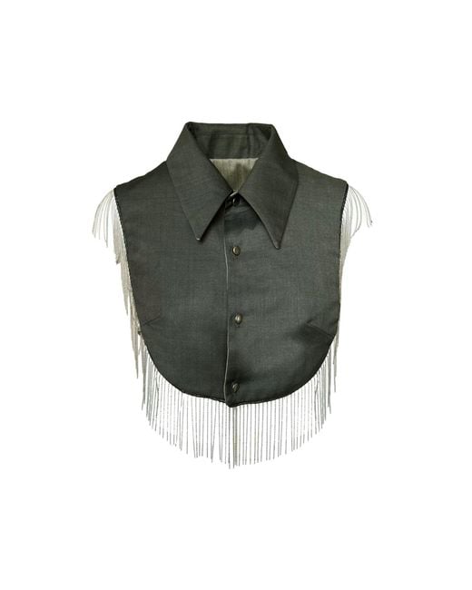 L2R THE LABEL Green Reversible Metallic Fringe Vest
