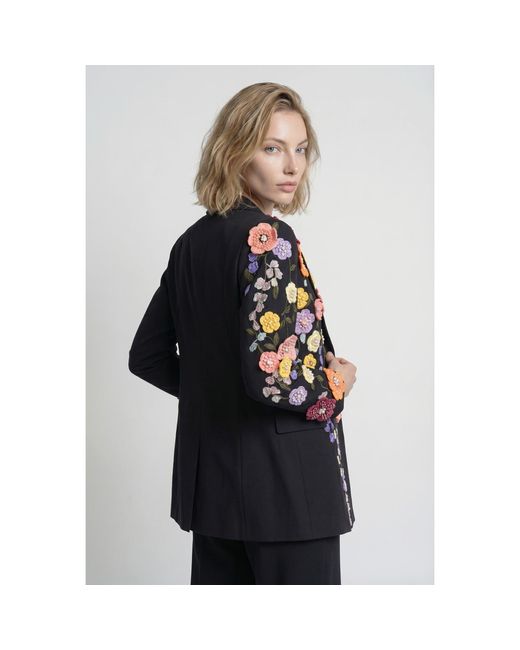 Modenaire Blue Asymmetric Floral Appliqué Blazer