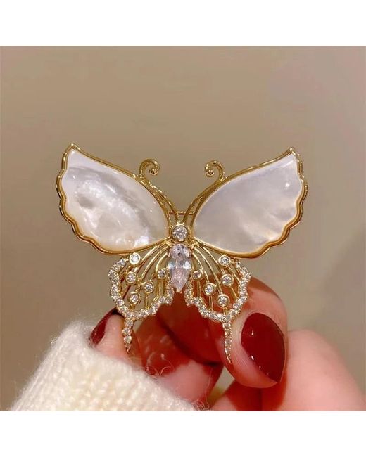 Angel Barocco Metallic Natural Shell Diamond Butterfly Brooch