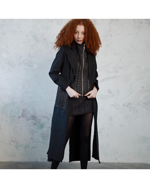 Mirimalist Black Slit Wool Coat