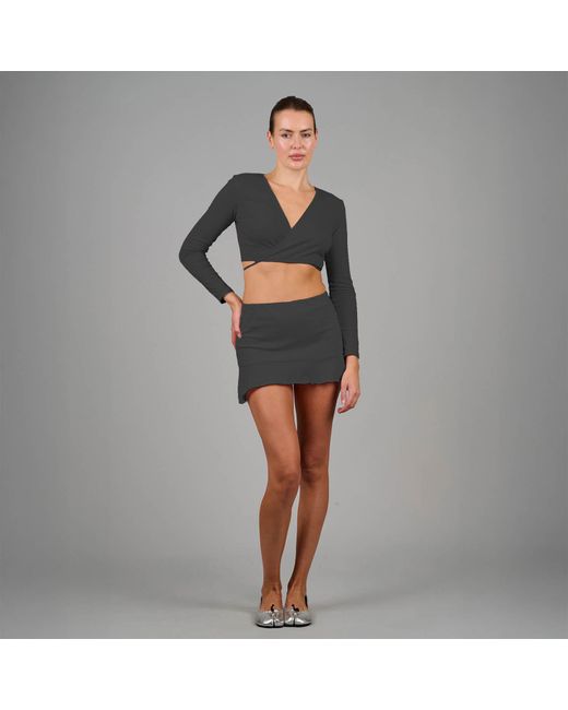 Love and Nostalgia Gray Cross Your Heart Wrap Top