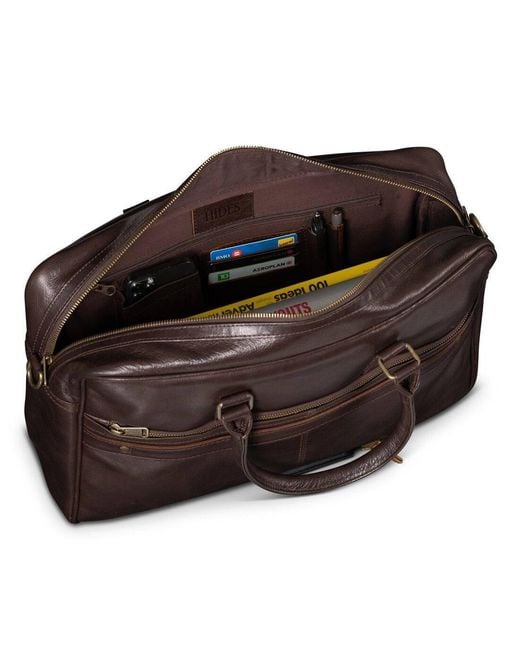 Hides Leather Co. Brown Handmade Leather Briefcase, Slim Laptop Messenger With Shoulder Strap for men