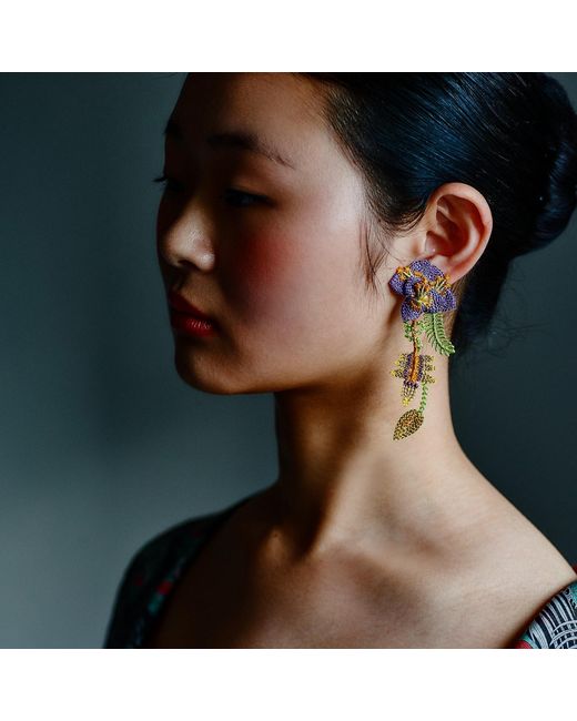 Nana Watanabe Multicolor Garden Snake Floral Embroidered Earrings