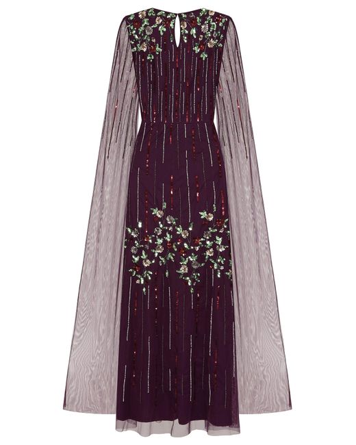 Frock and Frill Purple Verbena Cape Sleeve Floral Embellished Maxi Dress