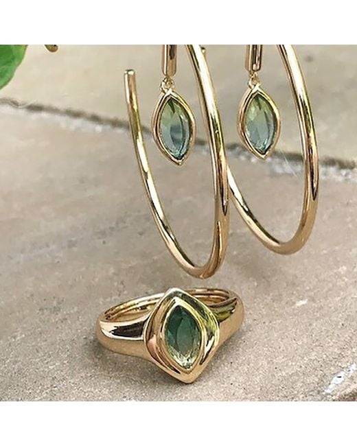 Glamrocks Jewelry Metallic Marquise Signet Ring- Ocean Quartz