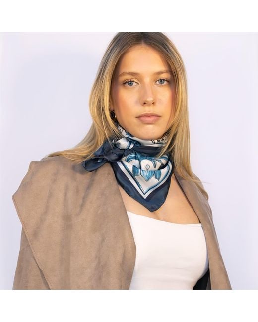 Lamberty Munich Blue Neutrals Majolica Italian Mulberry Silk Scarf