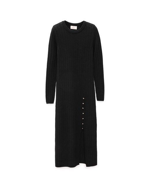 Peraluna Women's Black Zaira Minimal Cable Knit Slit Midi Dress