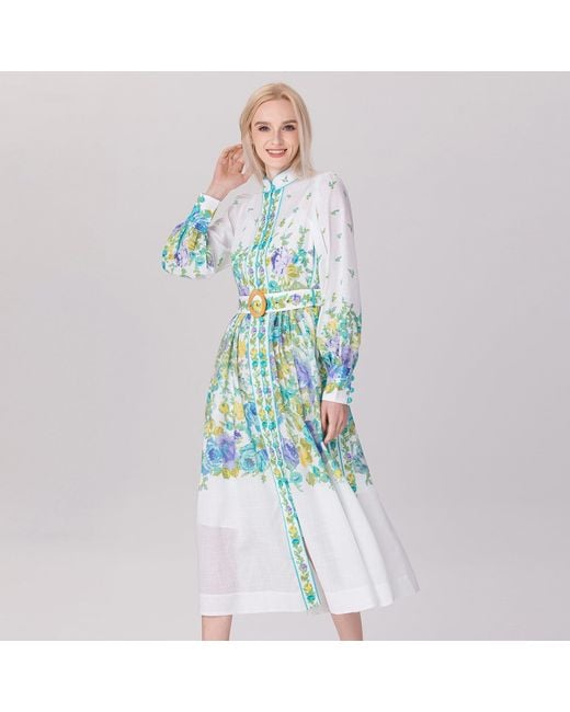Smart and Joy Blue Placement Print Floral Midi Dress