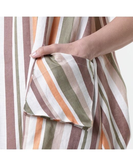 Metamorph Multicolor Colorful Striped Linen Midi Dress