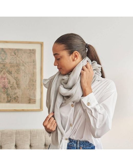Variously White Pebble Light Hand Woven Soft Linen Scarf