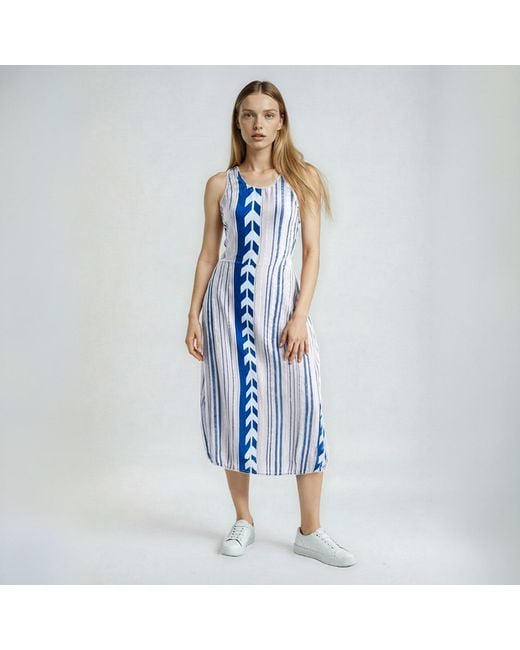 Haris Cotton Blue Tank Balloon Cotton Embroidered Dress With Rib Details