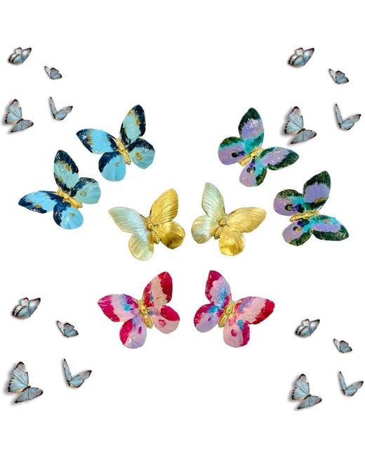 The Pink Reef Yellow Oversized Butterfly Golden Earrings