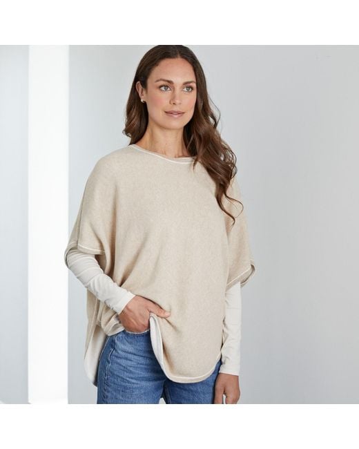 Cove Gray Neutrals Flora Cotton Cashmere Reversible Poncho Cream & Starch