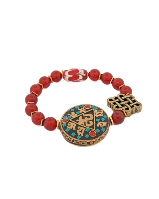 Ebru Jewelry Sacred Om Carnelian & Tibetan Mantra Beaded Bracelet