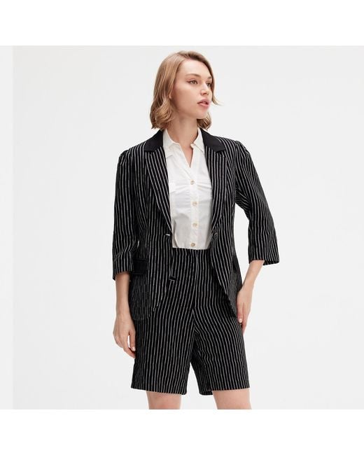 Smart and Joy Black Bi-Material Striped Jacket