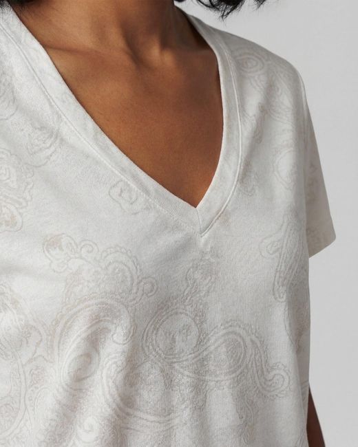 Lords of Harlech White Neutrals Victoria Paisley Explosion Ivory V-Neck Printed Top