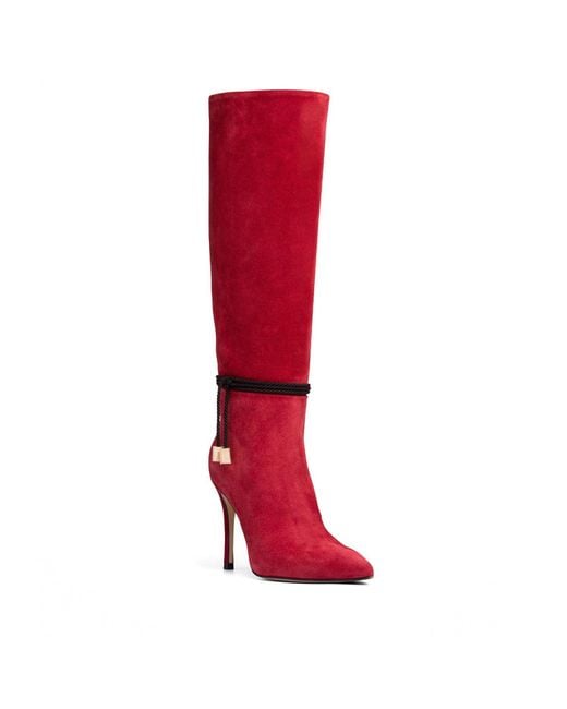 Beautiisoles by Robyn Shreiber Made in Italy Red Lindsay Suede Tall Boot Comfortable & Sexy Stiletto For Valentine