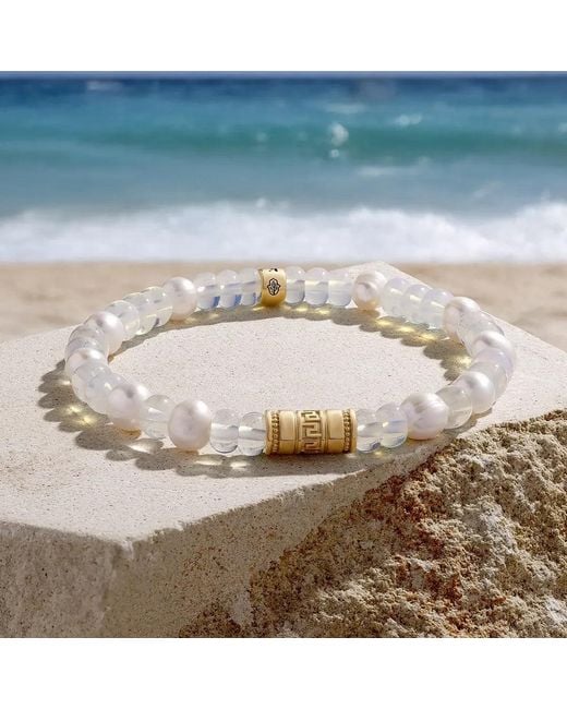Karma and Luck Metallic Endless Harmony Pearl Opal Greek Key Bracelet