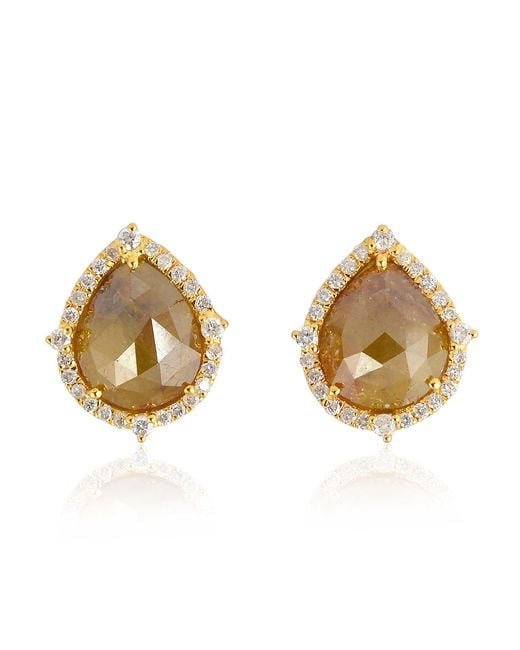 Artisan Metallic 18k Solid In Natural Pear Cut Ice Diamond Stud Earrings Handmade Jewelry