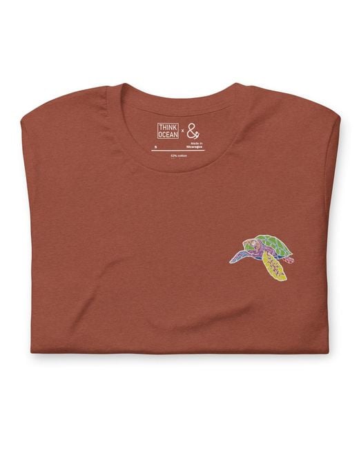 Anchor and Crew Orange Clay Think Ocean Turtle Fluorescence Cotton Embroidered T-Shirt