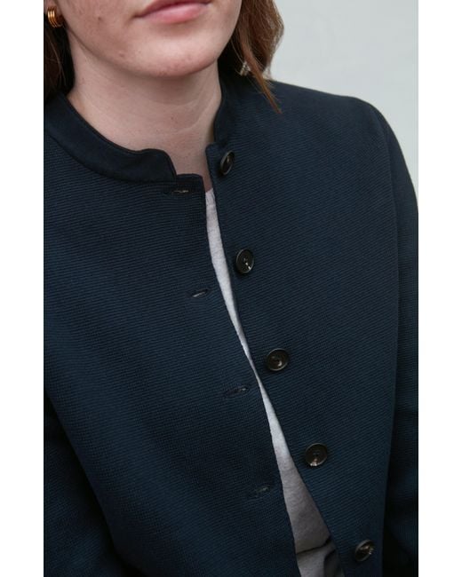 Paul James Knitwear Blue Midweight Cotton Indore Knitted Nehru Jacket