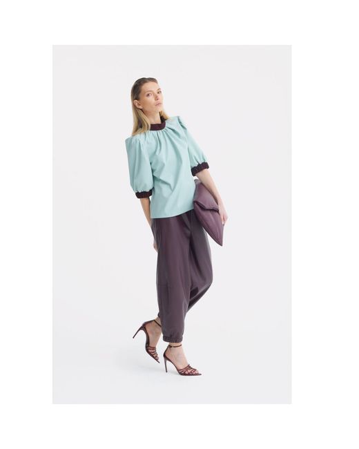 Julia Allert Blue Textured Short Sleeve Blouse