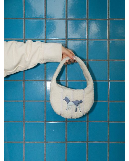 Lost Pattern White Pan Pan Half Moon Shearling Bag